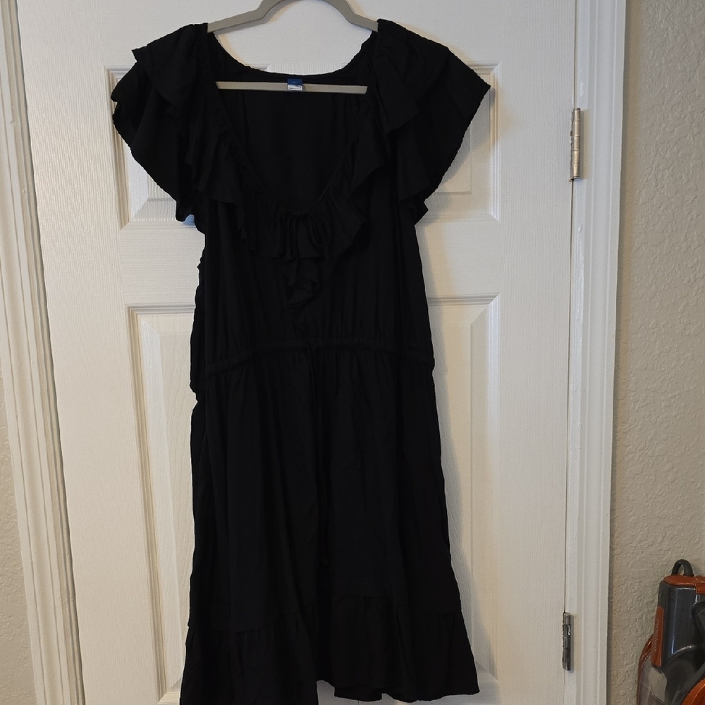 Old Navy Black Ruffle-Trim Midi Dress